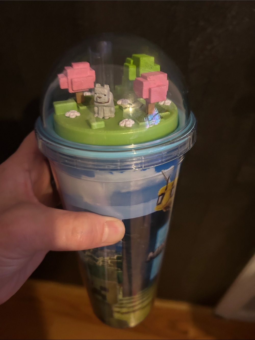 Decorative Green & Pink Travel Tumbler with Miniature Dome Lid